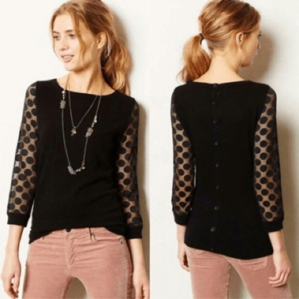 Anthropologie Dotted Sheer Sleeved Sweater